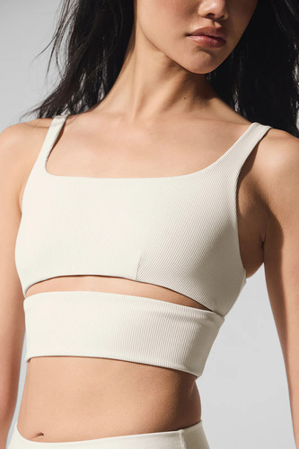 Alo Yoga Top Deportivo Slit Bra Textura Acanalada Beige Slit Bra M