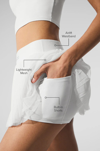 Alo Yoga Pollera Falda Deportiva Mesh Baseline Tennis Blanco Mesh Baseline S - 4