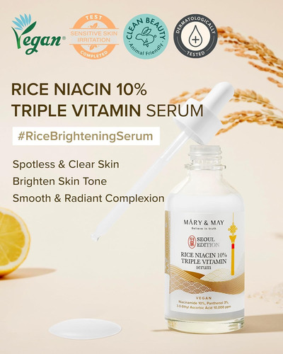 Mary & May Serum Rice Niacin 10% Triple Vitamin 30ml Todo Tipo De Piel Día/noche
