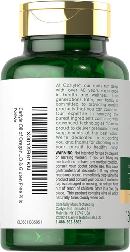 Carlyle Suplemento Aceite De Orégano 4000 Mg- Potencia Máx Sin Sabor