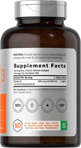 Horbäach Suplemento Vitamina D3 500 Cápsulas Blandas Sin Sabor