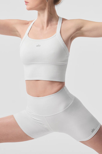 Alo Yoga Musculosa Deportivo Seamless Ribbed Bra Tank Blanco Textura Acanalada Ribbed M - 34