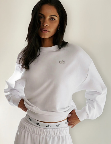 Alo Yoga Remera Ccolade Crew Neck Pullover Suéter De French Blanco French Terry Con Textura Lisa Por Fuera Y Afelpada Por Dentro M - 34