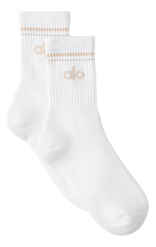 Medias Alo Yoga Originales Throwback Sock Blanco Y Beige Unisex Half-crew M