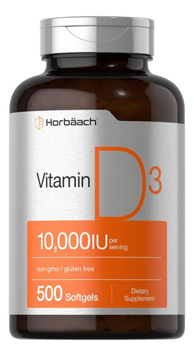 Horbäach Suplemento Vitamina D3   500 Cápsulas Blandas Sin Sabor