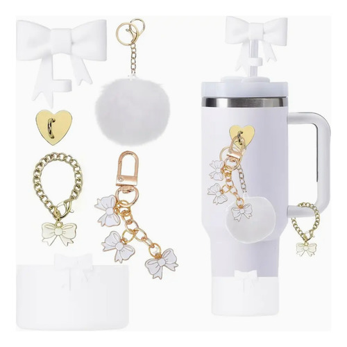 6pcs Accesorios Para Stanley Adorno Con Pajita Con Lazo Cup Blanco