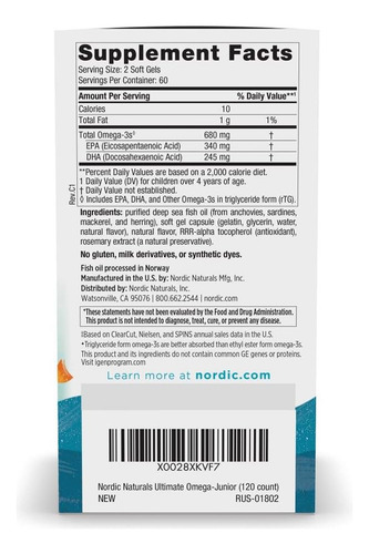 Omega 3 Nordic Naturals Ultimate Omega Junior Niños Sabor Frutilla 90 Softgel