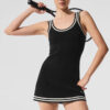 Alo Yoga Vestido Deportivo Tennis Club Sweaters 100% Algodón Negro Ribetes Canalé Xs - 2