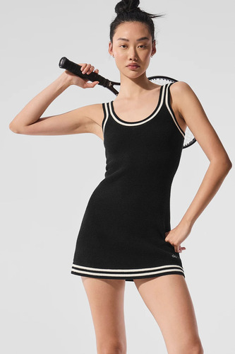 Alo Yoga Vestido Deportivo Tennis Club Sweaters 100% Algodón Negro Ribetes Canalé L - 12
