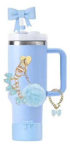 6pcs Accesorios Para Stanley Adorno Con Pajita Con Lazo Cup Celeste