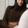 Alo Yoga Buzo Cable Knit Suéter Tejido De Corte Cropped M - 8 Marrón Oscuro Cropped Winter