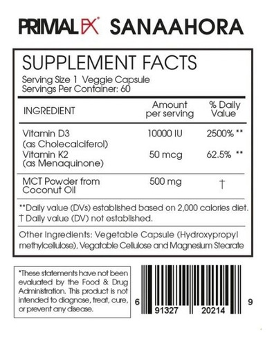 Vitamina D3 +mk4 - Primal Fx - Dr. Ludwig Johnson - 60caps