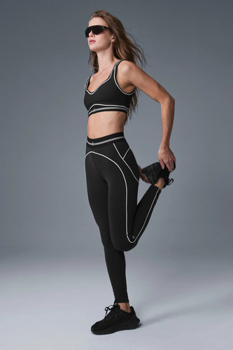 Alo Yoga Calza Airbrush Talle Alto | Modelo Heart Throb Negro Tecnología Airbrush Fabric De Alo 16 - 18