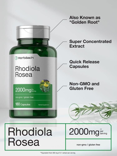 Horbäach Suplemento Rhodiola Rosea Energía Y Bienestar Sin Sabor