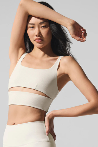 Alo Yoga Top Deportivo Slit Bra Textura Acanalada Beige Slit Bra M