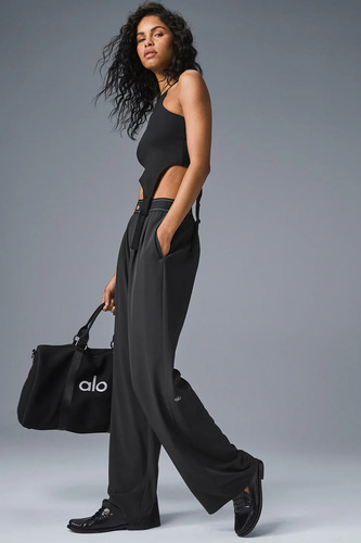 Alo Yoga Pantalón Ancho Suit Up Trouser (long) Negro Tela Liviana Y Ligeramente Satinada Con Efecto Swishy Xs - 2
