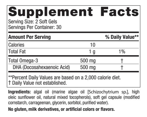 Nordic Naturals Algae Dha 500mg Omega 3 Vegano De Algas Sin Sabor