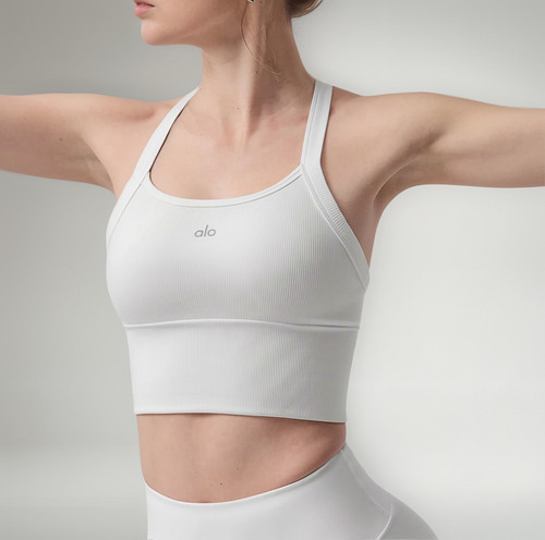 Alo Yoga Musculosa Deportivo Seamless Ribbed Bra Tank Blanco Textura Acanalada Ribbed L - 36