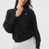 Alo Yoga Remera Ccolade Crew Neck Pullover Suéter De French Negro French Terry Con Textura Lisa Por Fuera Y Afelpada Por Dentro S - 32