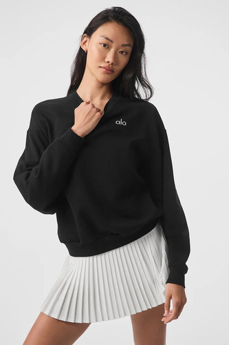Alo Yoga Remera Ccolade Crew Neck Pullover Suéter De French Negro French Terry Con Textura Lisa Por Fuera Y Afelpada Por Dentro S - 32