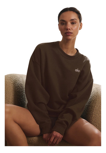 Alo Yoga Buzo Accolade Oversize Unisex Original Algodón S - 4 Marrón Oscuro Accolade Crew Neck