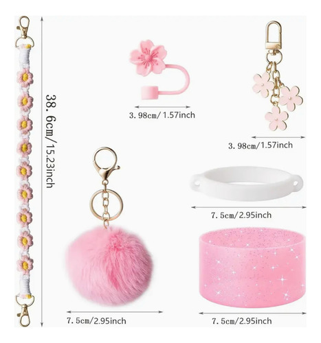 Accesorios Siliconapara Vasos Stanley Llaveros Rosa Brillos Rosa Con Brillos