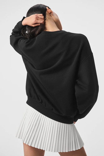 Alo Yoga Remera Ccolade Crew Neck Pullover Suéter De French Negro French Terry Con Textura Lisa Por Fuera Y Afelpada Por Dentro M - 34