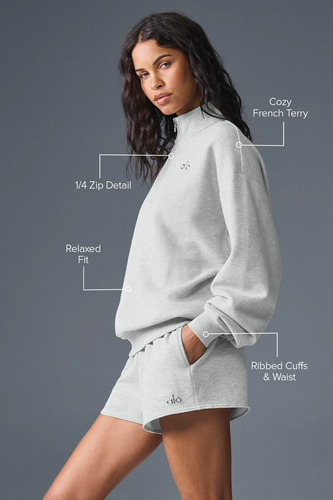 Alo Yoga Buzo Unisex Accolade 1/4 Zip Pullover Estilo Overs S - 4 Gris Claro Accolade 1/4 Zip