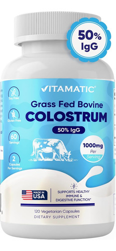 Vitamatic Calostro Bovino 1000mg 50% Igg + Sistema Inmunolog Sin Sabor