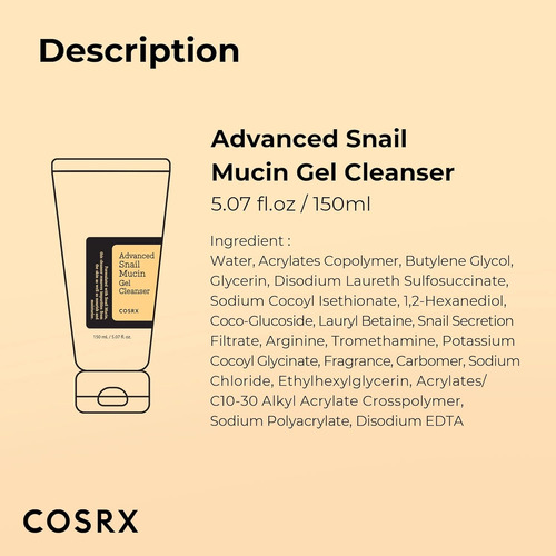 Cosrx Gel Limpieza Facial Profunda Con Baba De Caracol 150ml