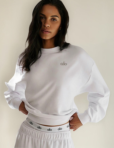 Alo Yoga Remera Ccolade Crew Neck Pullover Suéter De French Blanco French Terry Con Textura Lisa Por Fuera Y Afelpada Por Dentro L - 36