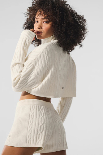 Alo Yoga Buzo Cable Knit Suéter Tejido De Corte Cropped Xl - 16 Blanco Cropped Winter