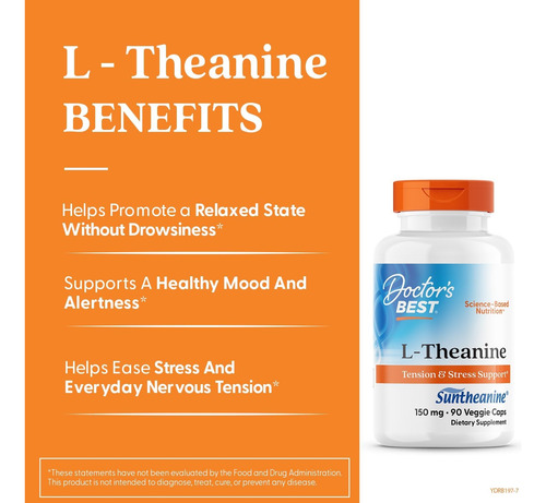 Doctors Best L-theanine Suntheanine Suplemento Aminoácido Sin Sabor