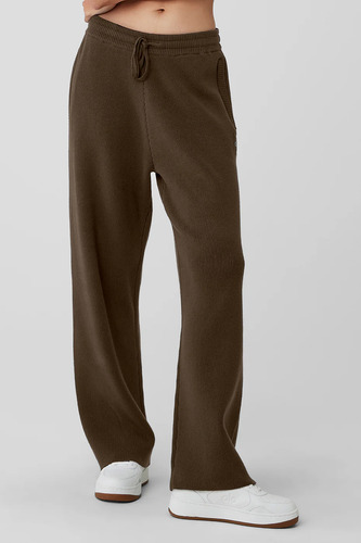 Alo Yoga Pantalon Recto Oversized - Original Marrón Oscuro Scholar Straight L - 12