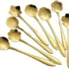 Set X8 Cucharitas Doradas Florales En Acero Inoxidable Gold