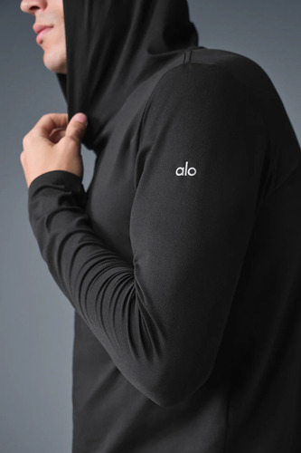 Alo Yoga Remera De Manga Larga Con Capucha Para Hombre Conqu Negro Conquer Reform Xl Lisa