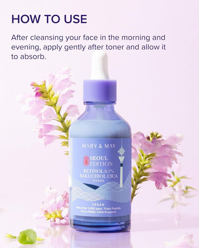 Mary & May Retinol 0.1% Bakuchiol Cica Serum Seoul Ed 30ml Madura Noche