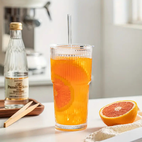 Pack De 2 Vaso De Vidrio Vintage De 20oz Con Tapa Y Sorbete Transparente