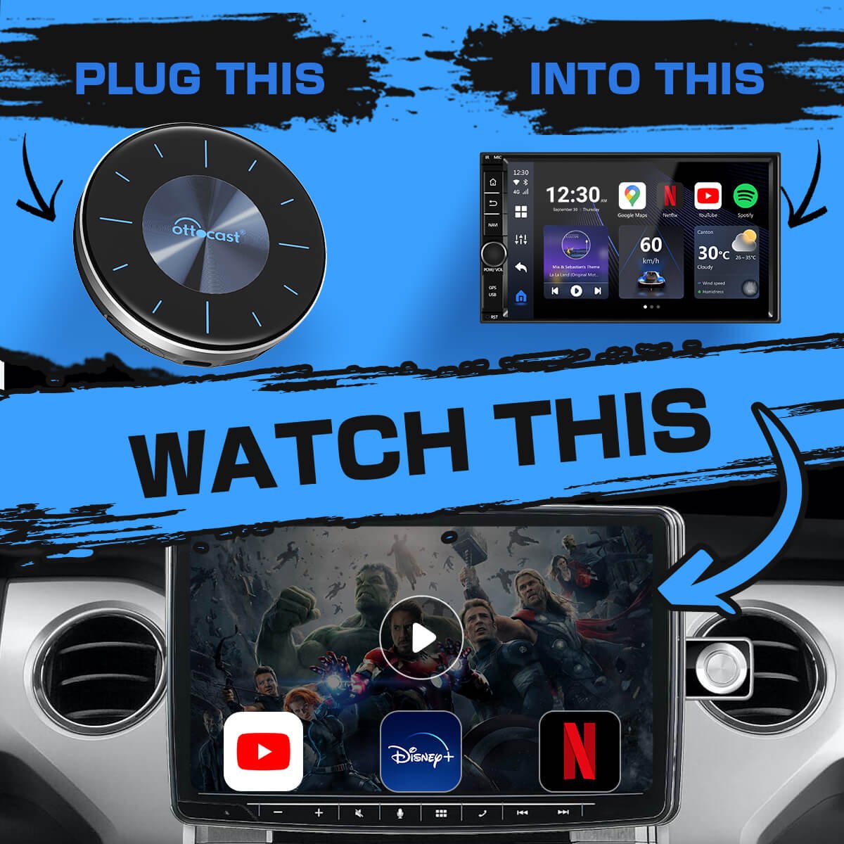 Ottocast OttoAibox P3 CarPlay AI Box 8GB + 128GB – CarPlay y Android Auto Inalámbrico con Android (Open Box) - Imagen 3
